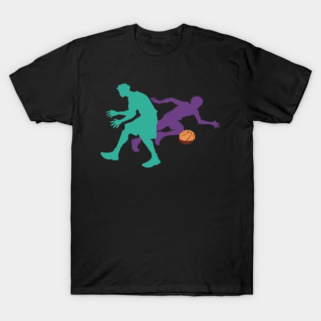 Left Hand Layup Xing Ze Hu Cool Purple and Green Silhouette Graphic T-Shirt by Animangapoi